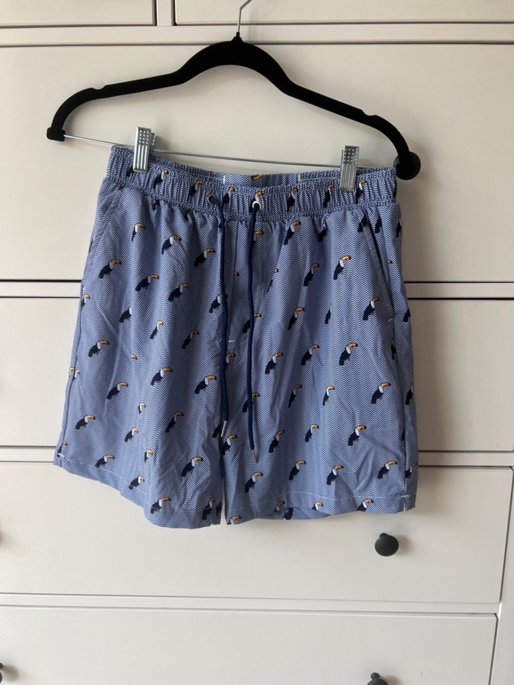 Mosmann Australia Blue Toucan-Print Men's Swim Trunks small